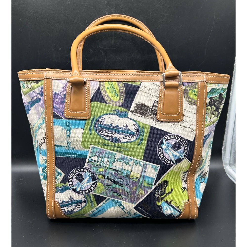 Talbots Tote Satchel Handbag Travel‎ Postcards Cloth EUC
